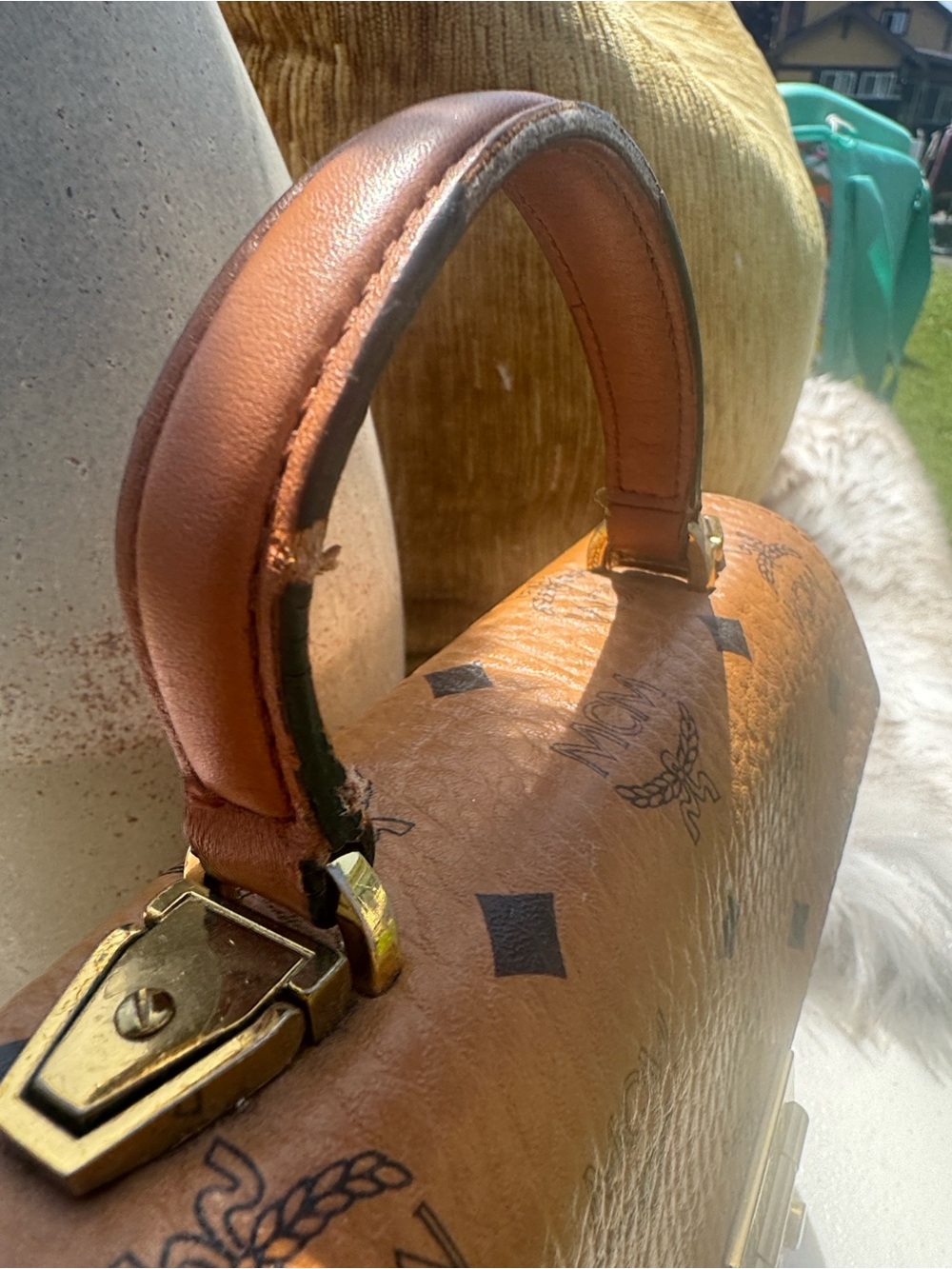 MCM Tan Visetos Top Handle Satchel with Gold Hardware (no strap). - Picture 2 of 7